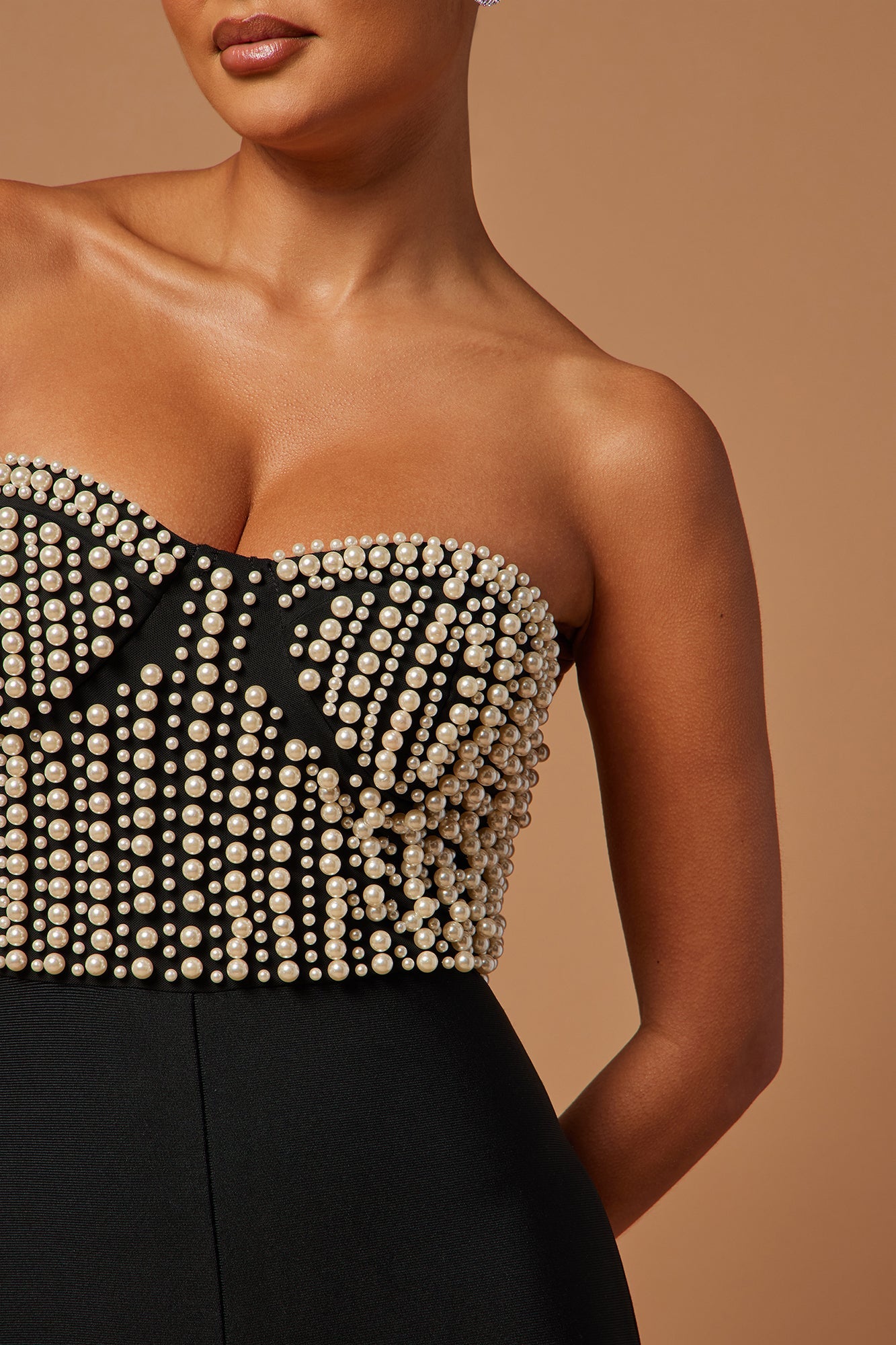 Faux Pearl Off-Shoulder Bandage High Waist Jumpsuit