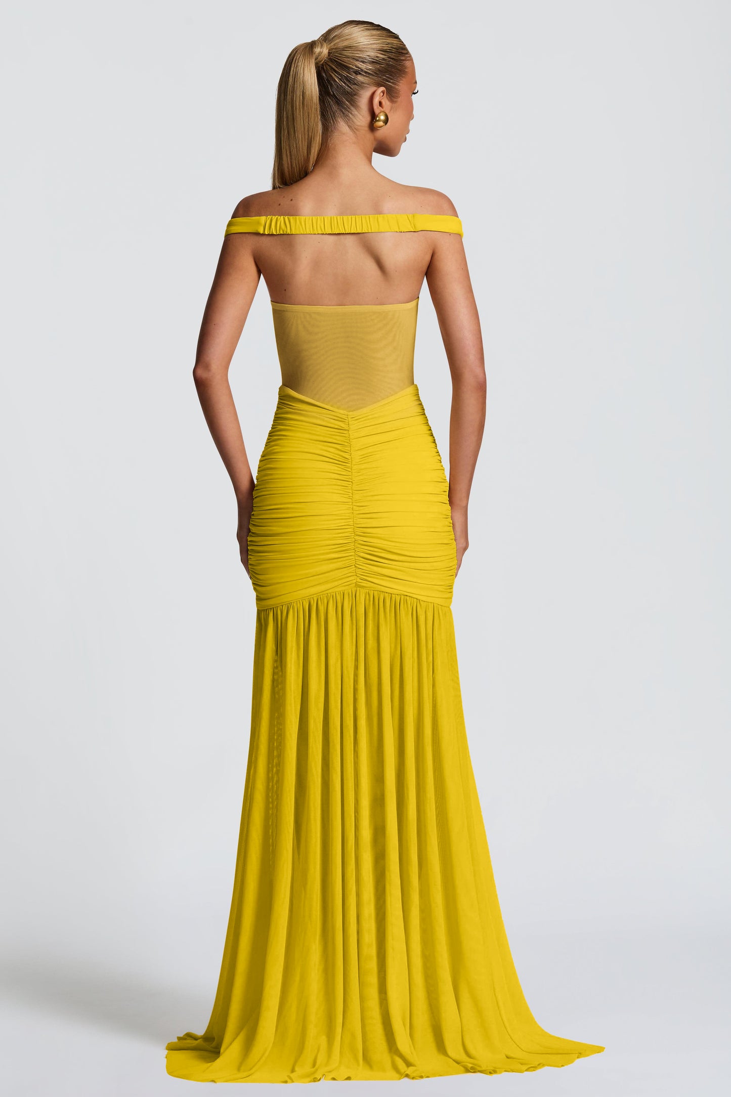 Mesh Off-Shoulder Gathering Maxi Dress