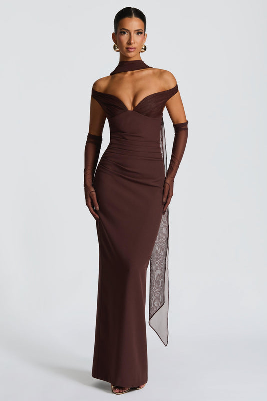 Solid Off-Shoulder Slit Maxi Dress