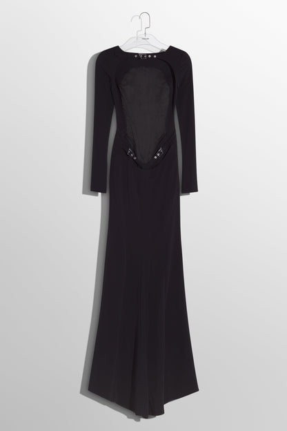 Solid Backless Metal Buttom Maxi Dress