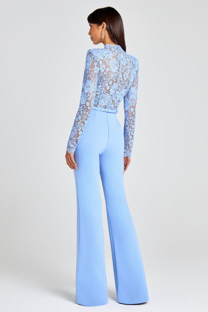 Lace Splicing See-THrough Halter Neck Jumpsuit With Belt