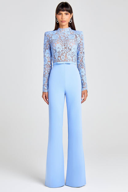 Lace Splicing See-THrough Halter Neck Jumpsuit With Belt