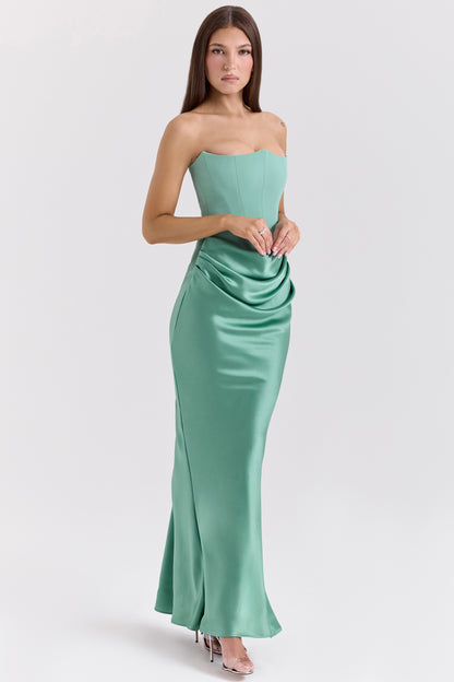 Satin Splicing Off-Shoulder Midi Dress