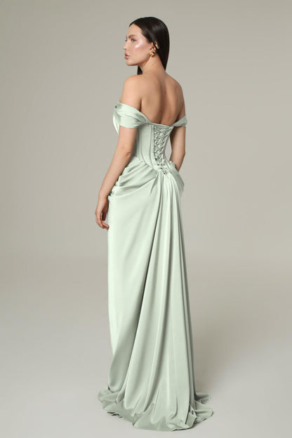 Satin Pleated Lace-Up Maxi Dress