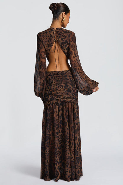 Chiffon Long Sleeve Cut-Out Maxi Dress