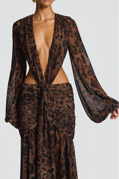 Chiffon Long Sleeve Cut-Out Maxi Dress