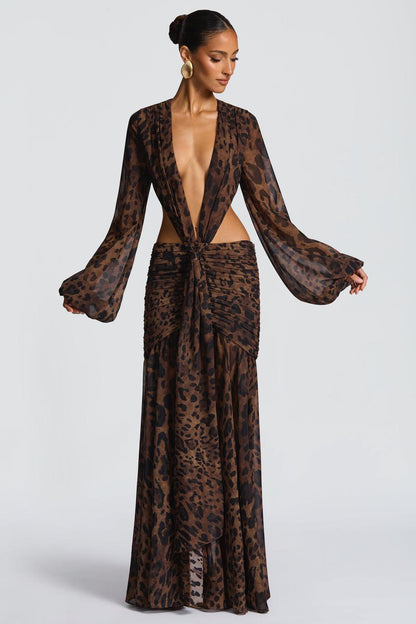 Chiffon Long Sleeve Cut-Out Maxi Dress