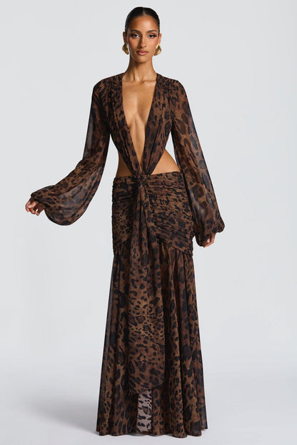 Chiffon Long Sleeve Cut-Out Maxi Dress