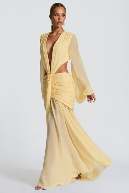 Chiffon Long Sleeve Cut-Out Maxi Dress
