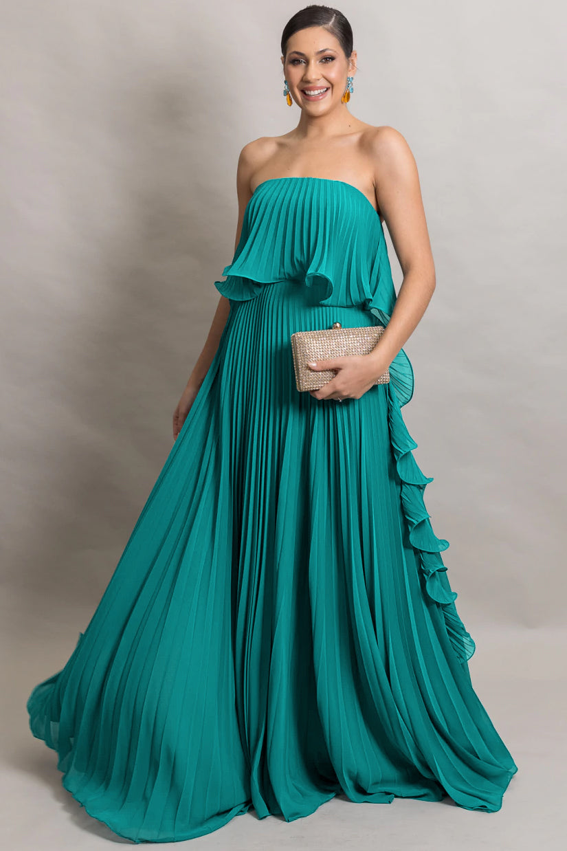 Off-Shoulder Pleated Frill Maxi Dress