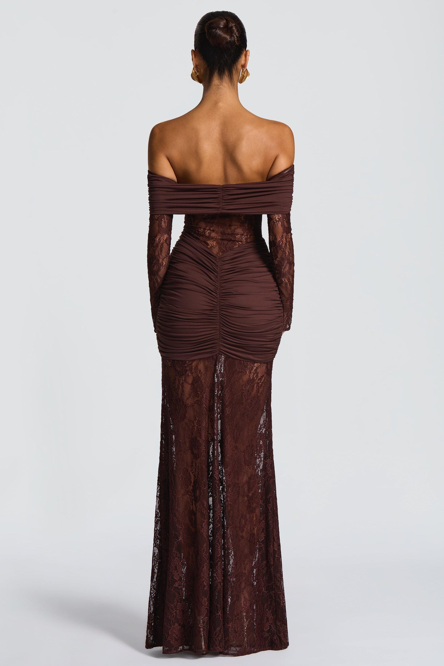 Lace Long Sleeve Strapless Maxi Dress