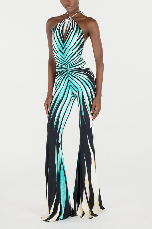 Stripe Print Cut-Out High Waist Jumpsuit