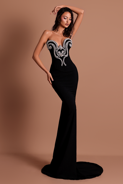 Bandage Rhinestone Off-Shoulder Midi Dress