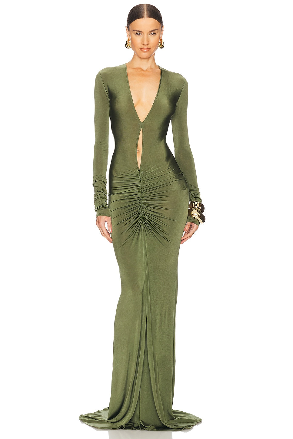 Solid V-Neck Cut-Out Maxi Dress