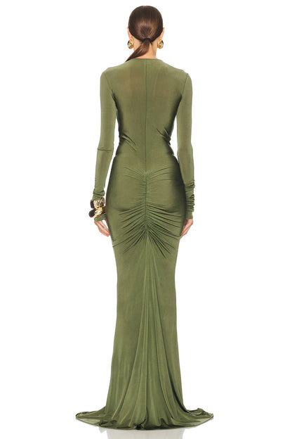 Solid V-Neck Cut-Out Maxi Dress