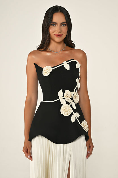 Contrast Color 3D Flower Bandage Maxi Dress