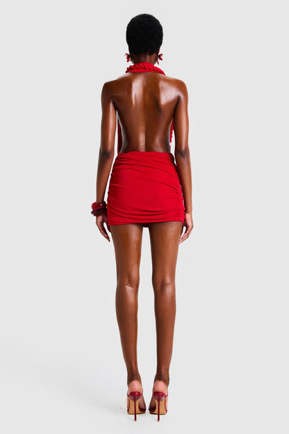 Decorative Rope Halter Neck Backless Mini Dress