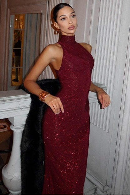 Luxury Sleeveless Halter Neck Maxi Dress