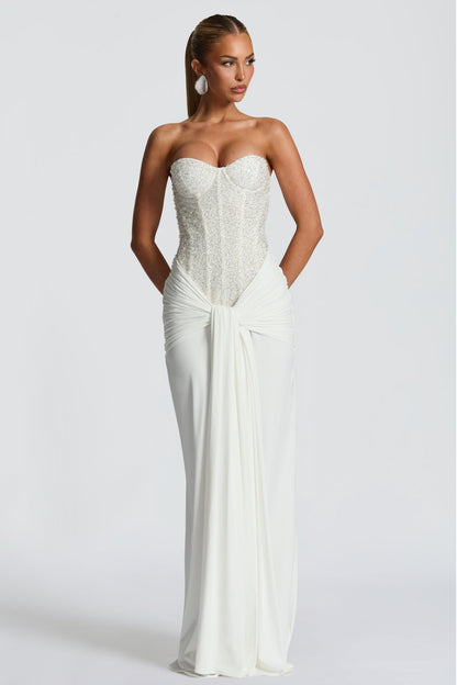 Sequin Off-Shoulder Sweetheart Neck Maxi Dress