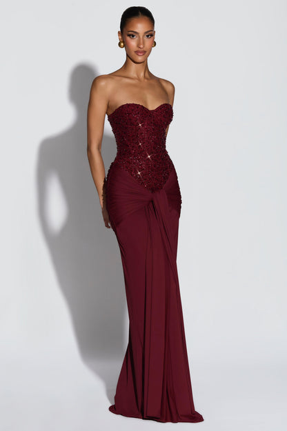 Sequin Off-Shoulder Sweetheart Neck Maxi Dress