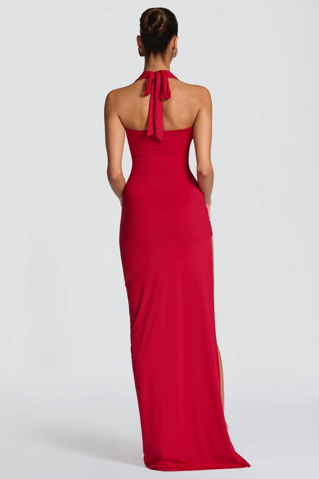 Swing Collar Sleeveless High Slit Maxi Dress