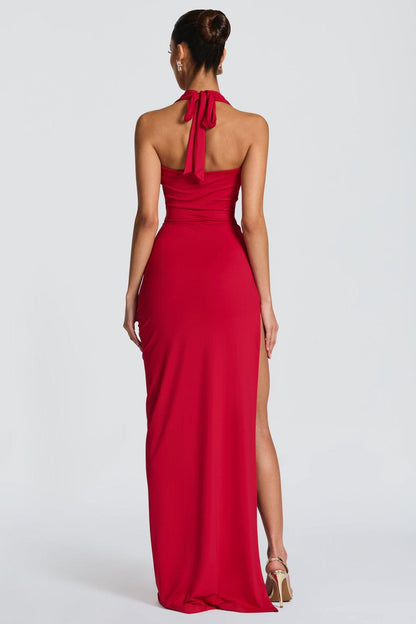 Swing Collar Sleeveless High Slit Maxi Dress