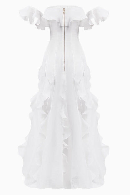 Chiffon Off-Shoulder Frill Maxi Dress