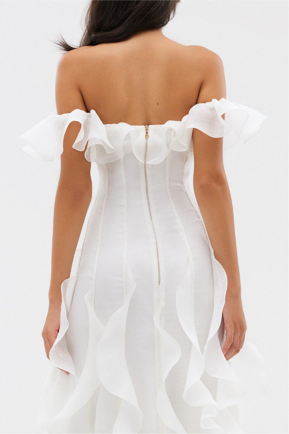 Chiffon Off-Shoulder Frill Maxi Dress