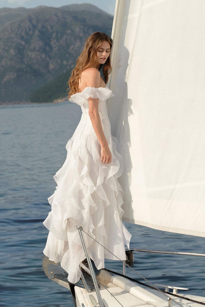 Chiffon Off-Shoulder Frill Maxi Dress