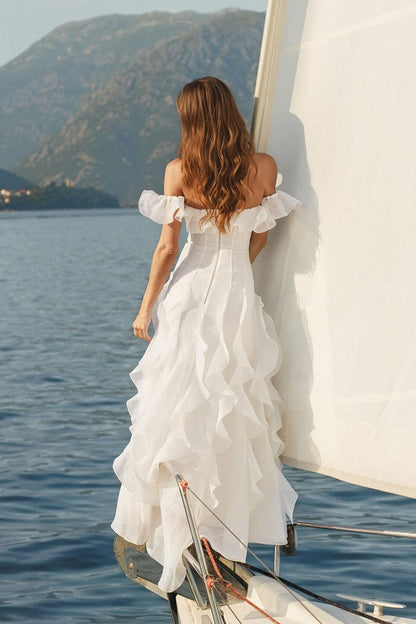 Chiffon Off-Shoulder Frill Maxi Dress