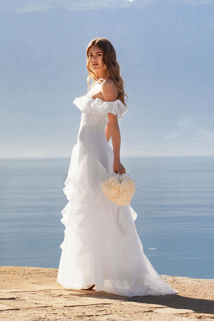 Chiffon Off-Shoulder Frill Maxi Dress