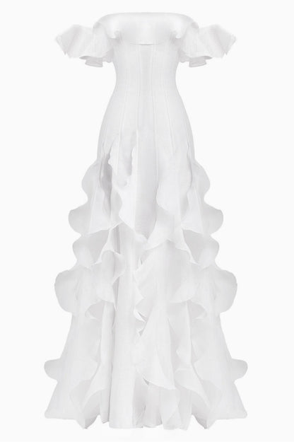 Chiffon Off-Shoulder Frill Maxi Dress