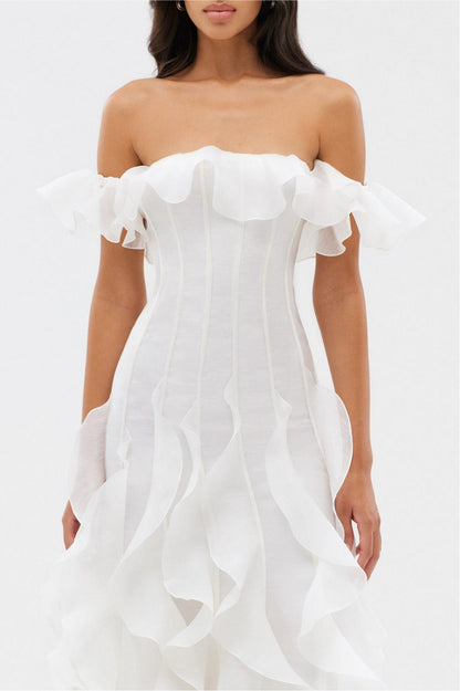 Chiffon Off-Shoulder Frill Maxi Dress