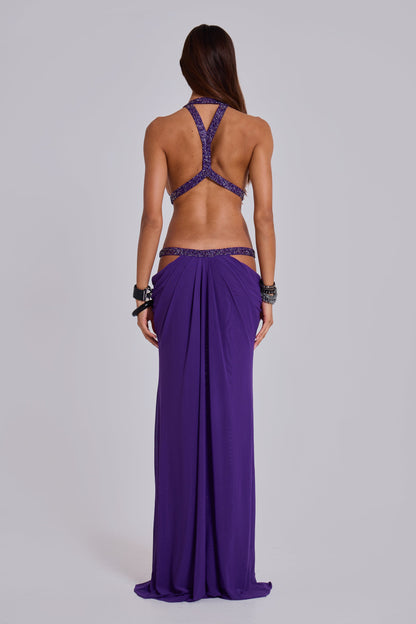 Mesh Cut-Out Rhinestone Maxi Dress