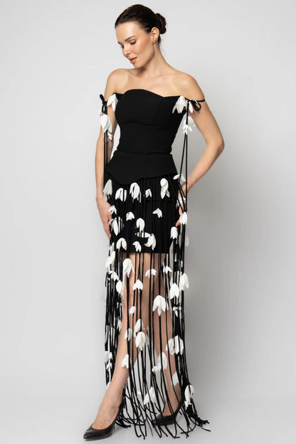 3D Flower Bandage Tassel Maxi Dress