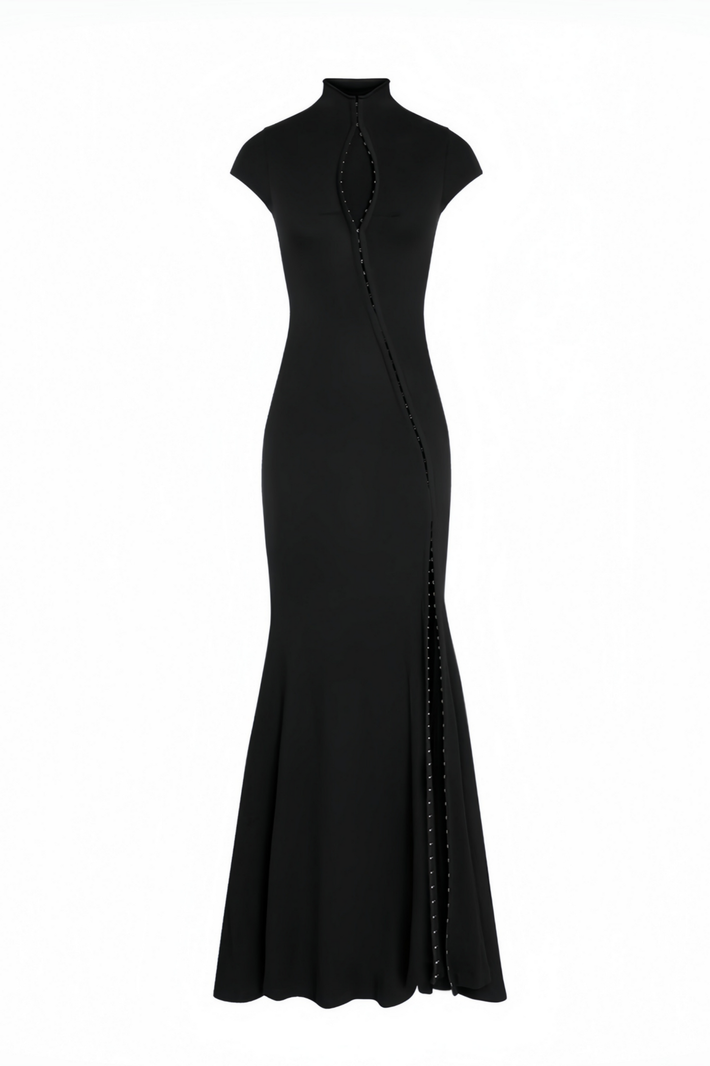 Solid Short Sleeve Slit Maxi Dress