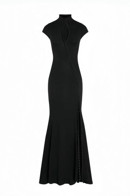 Solid Short Sleeve Slit Maxi Dress