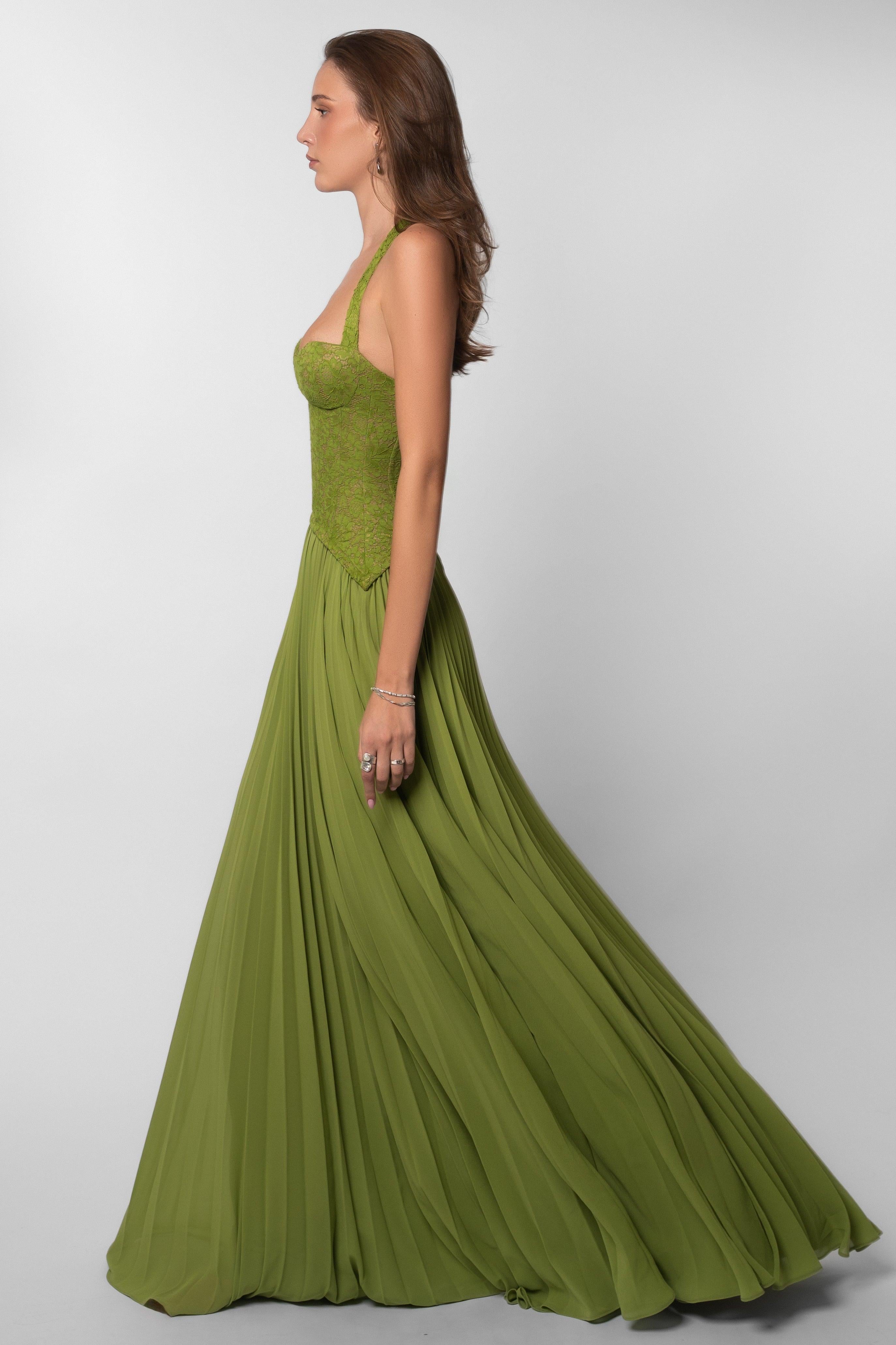 Sweetheart Neck Lace Splicing Chiffon Pleated Maxi Dress – Noveify