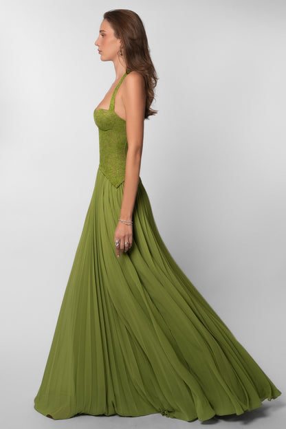 Sweetheart Neck Lace Splicing Chiffon Pleated Maxi Dress