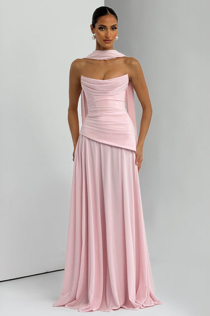 Solid Off-Shoulder Tie-Up Maxi Dress