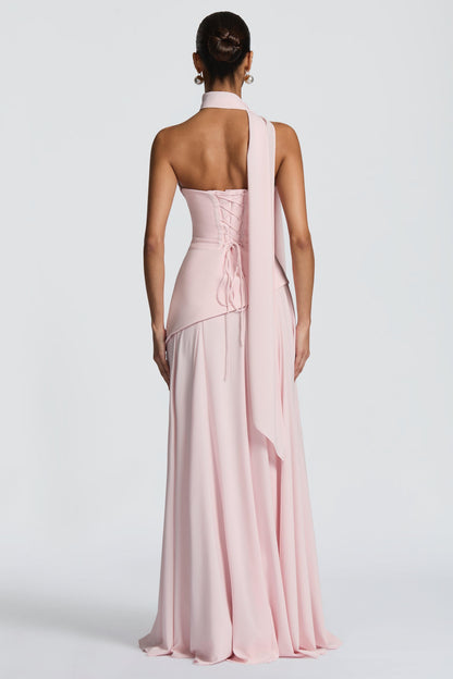 Solid Off-Shoulder Tie-Up Maxi Dress
