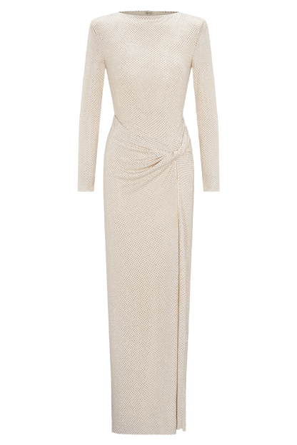 Rhinestone Long Sleeve Slit Maxi Dress