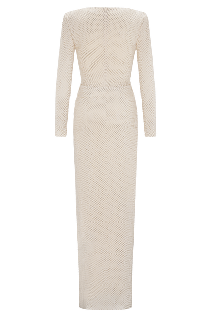 Rhinestone Long Sleeve Slit Maxi Dress
