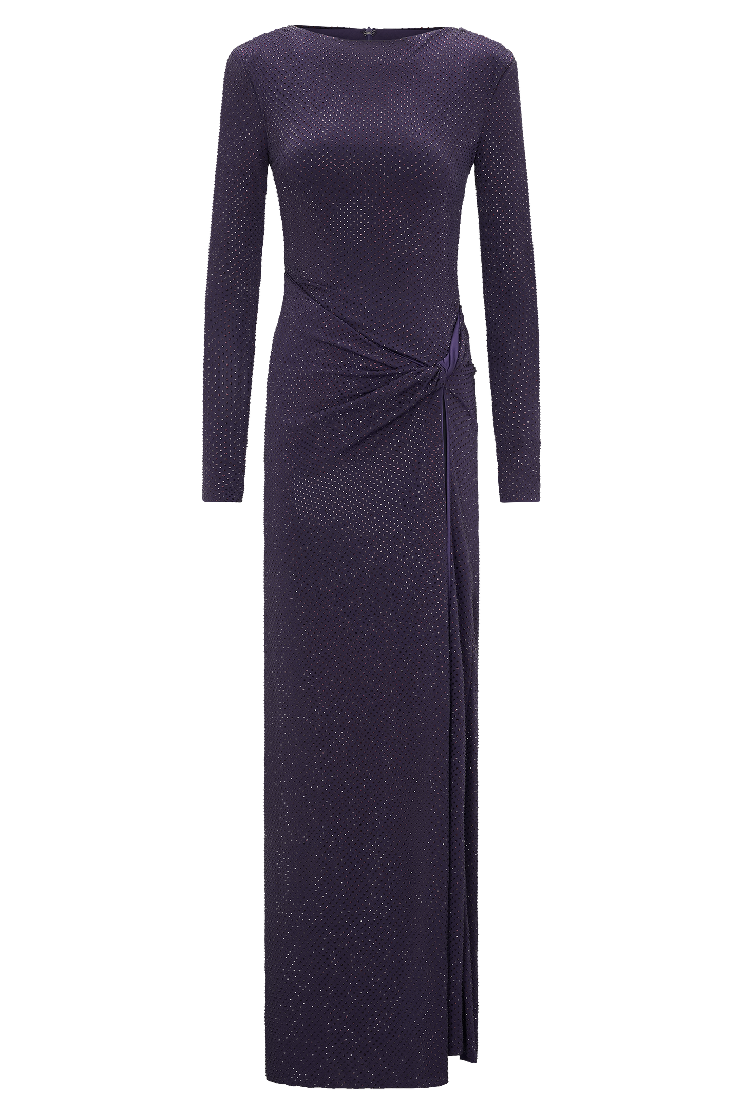 Rhinestone Long Sleeve Slit Maxi Dress