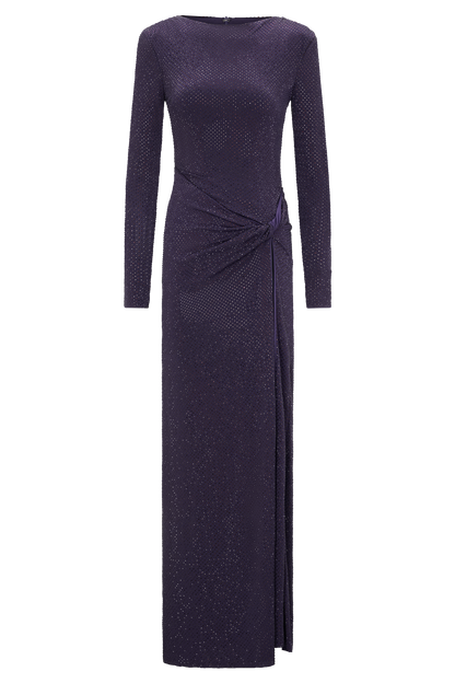 Rhinestone Long Sleeve Slit Maxi Dress