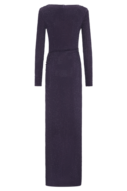 Rhinestone Long Sleeve Slit Maxi Dress