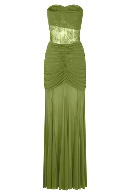 Mesh Splicing Lace Off-Shoulder Maxi Dress