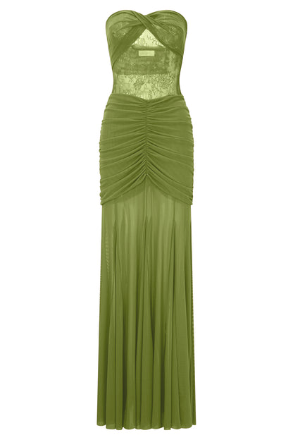 Mesh Splicing Lace Off-Shoulder Maxi Dress
