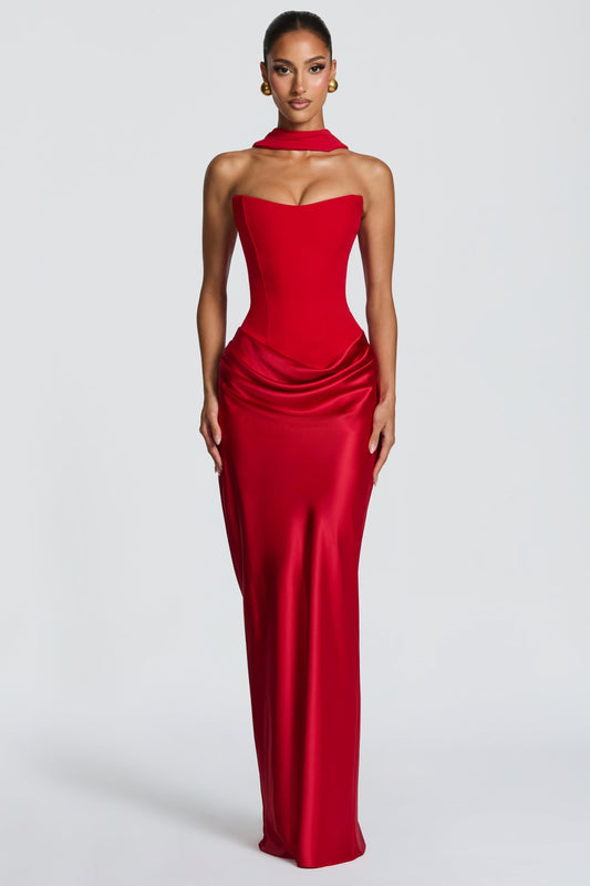 Jersey Splicing Satin Tie-Up Maxi Dress