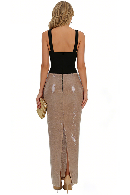 Sequin V-Neck Sleeveless Maxi Dress